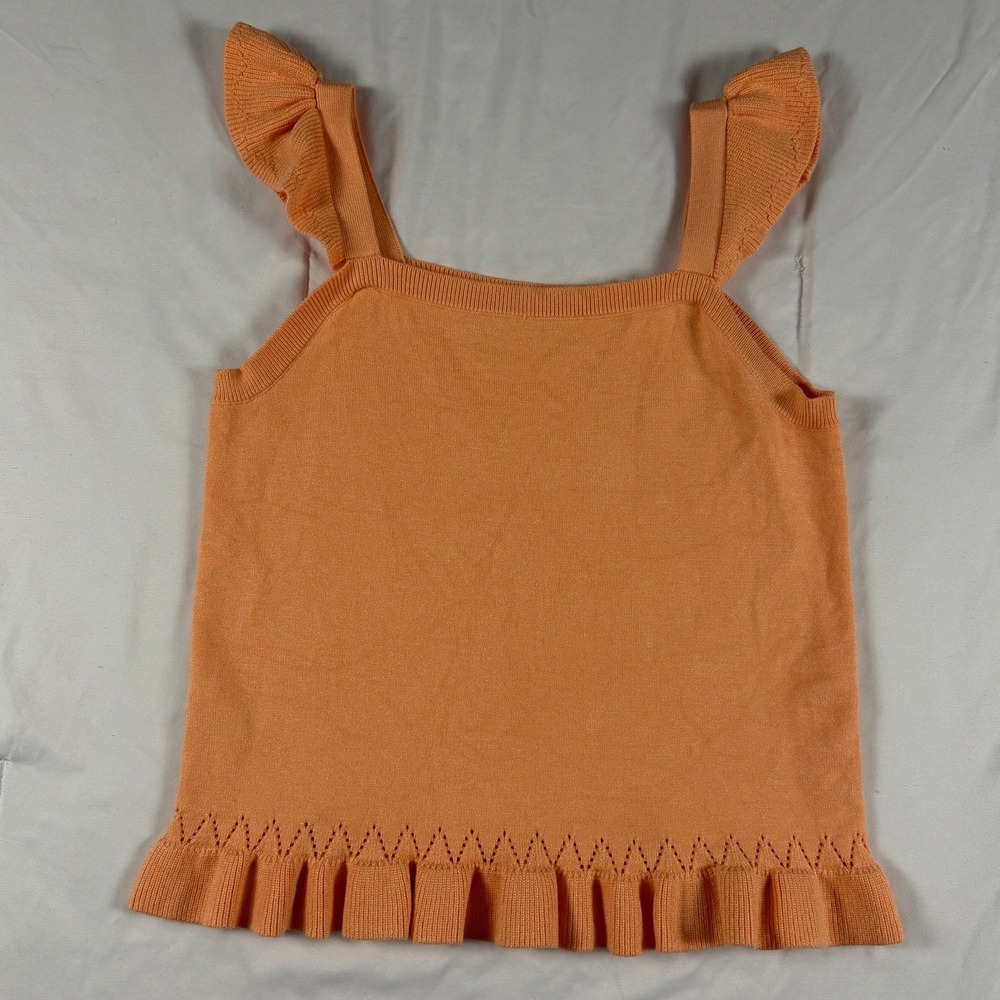 LOFT Womens Peach Orange Ruffle Hem‎ Pointelle Knit Camisole Top Size S Coquette